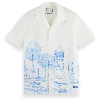 риза,с,къс,ръкав,мъжки,ризи,scotch,&,soda,tencel,placement,print,short,sleeve,shirt,white