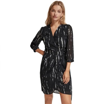 рокля,дамски,поли,и,рокли,scotch,&,soda,mini,wrap,long,sleeve,short,dress,black