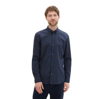 риза,с,дълъг,ръкав,мъжки,ризи,tom,tailor,fitted,printed,poplin,long,sleeve,shirt,blue