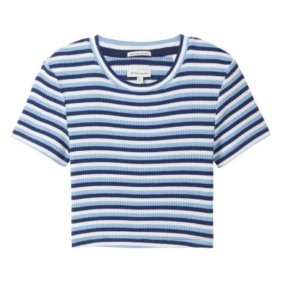 тениска,детски,тениски,tom,tailor,cropped,striped,rib,short,sleeve,t,shirt,navy,middle,blue,white,stripe,(blue)