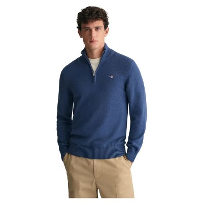 блуза,мъжки,пуловери,gant,casual,cotton,half,zip,sweater,blue,(dark,jeansblue,melange)