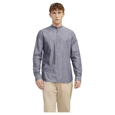 риза,с,дълъг,ръкав,мъжки,ризи,jack,&,jones,summer,half,placket,linen,long,sleeve,shirt,grey,(faded,denim)