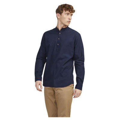 риза,с,дълъг,ръкав,мъжки,ризи,jack,&,jones,summer,half,placket,linen,long,sleeve,shirt,navy,blazer,(blue)