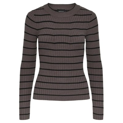 блуза,дамски,пуловери,дамски,плетени,дрехи,pieces,crista,17115047,sweater,brown,(morel,stripes,black,narrow)