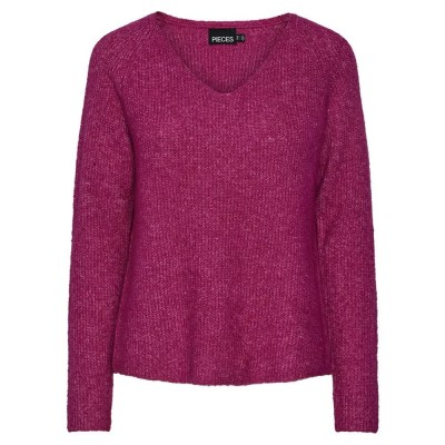 блуза,дамски,пуловери,дамски,плетени,дрехи,pieces,ellen,v,neck,sweater,pink,(festival,fuchsia)