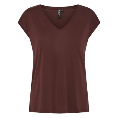 тениска,дамски,тениски,pieces,kamala,short,sleeve,v,neck,t,shirt,brown,(tawny,port)