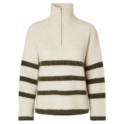 блуза,дамски,пуловери,дамски,плетени,дрехи,selected,maline,half,zip,sweater,beige