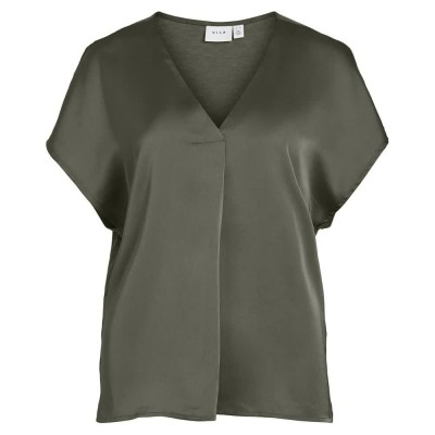 дамски,блузи,дамски,ризи,vila,ellette,v,short,sleeve,blouse,dusty,olive,(green)