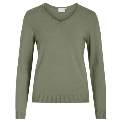 блуза,дамски,пуловери,дамски,плетени,дрехи,vila,ril,v,neck,sweater,oil,green,detail,melange,(green)