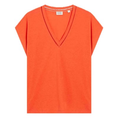 тениска,дамски,тениски,scotch,&,soda,ladder,detail,loose,fit,short,sleeve,v,neck,t,shirt,orange,(candy,red)