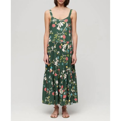 рокля,дамски,поли,и,рокли,superdry,woven,tiered,long,dress,multicolor,(blossom,birds,green)