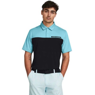 блуза,с,яка,мъжки,блузи,с,яка,under,armour,golf,tee,to,green,color,block,short,sleeve,polo,blue,(black,sky,blue,black)