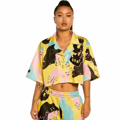 риза,с,къс,ръкав,дамски,блузи,дамски,ризи,grimey,trespass,all,over,print,short,sleeve,shirt,yellow,(camo)