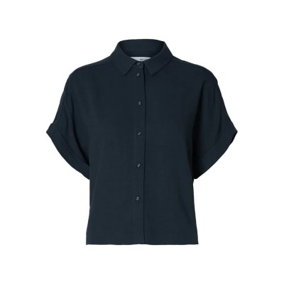 риза,с,къс,ръкав,дамски,блузи,дамски,ризи,selected,viva,short,sleeve,shirt,dark,sapphire,(blue)