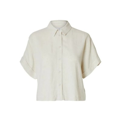 риза,с,къс,ръкав,дамски,блузи,дамски,ризи,selected,viva,short,sleeve,shirt,sandshell,(beige)