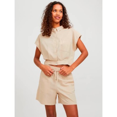 риза,с,къс,ръкав,дамски,блузи,дамски,ризи,jack,&,jones,penny,jjxx,short,sleeve,shirt,beige,(cement)