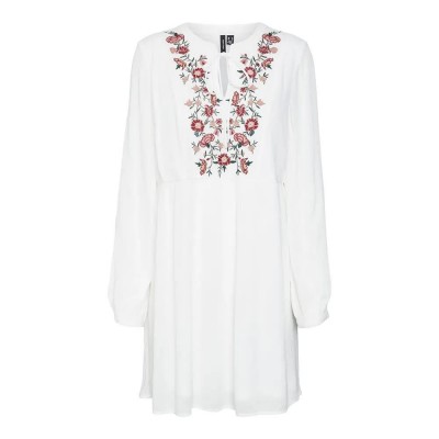 рокля,дамски,поли,и,рокли,vero,moda,mina,emb,long,sleeve,short,dress,white,(bright,white,detail,rose,embroidery)