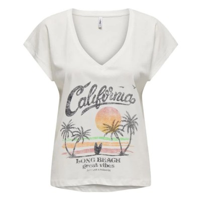 тениска,дамски,тениски,only,mila,life,short,sleeve,v,neck,t,shirt,cloud,dancer,print,california,(white)