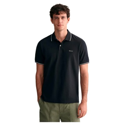 мъжки,блузи,с,яка,gant,tipped,piqué,short,sleeve,polo,black,(black)