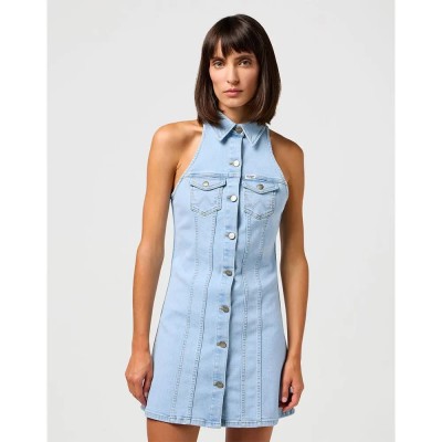 рокля,дамски,поли,и,рокли,wrangler,denim,collared,long,sleeve,midi,dress,sunbleach,(blue)