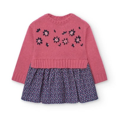 рокля,дамски,поли,и,рокли,boboli,knitwear,combined,long,sleeve,dress,pink,(goosberry)