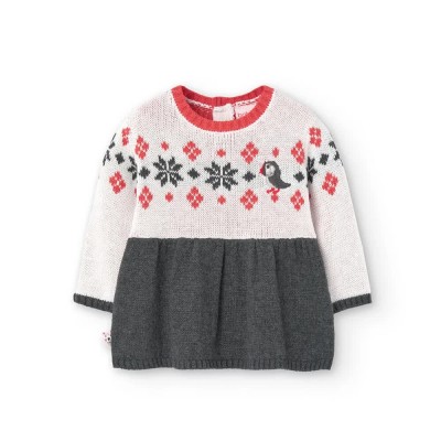 рокля,дамски,поли,и,рокли,boboli,knitwear,long,sleeve,dress,multicolor,(off,white)