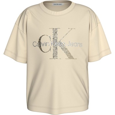 тениска,детски,тениски,calvin,klein,jeans,glitter,monogram,boxy,short,sleeve,t,shirt,beige