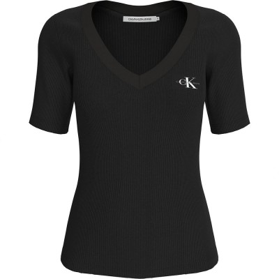 тениска,дамски,тениски,calvin,klein,jeans,label,rib,short,sleeve,t,shirt,black
