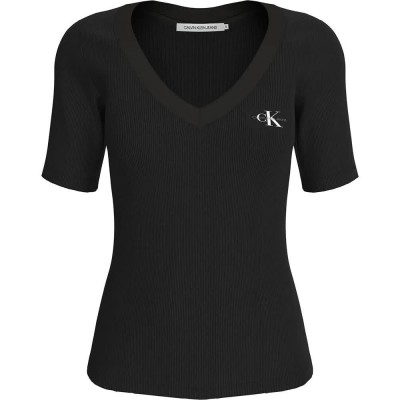 тениска,дамски,тениски,calvin,klein,jeans,label,rib,short,sleeve,t,shirt,ck,black,(black)