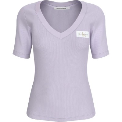 тениска,дамски,тениски,calvin,klein,jeans,label,rib,short,sleeve,t,shirt,purple,(pastel,lilac)