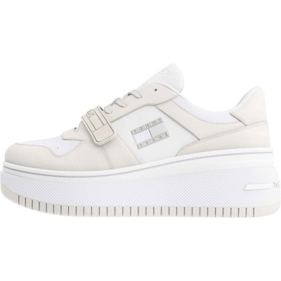 маратонки,дамски,маратонки,tommy,jeans,retro,basket,flatform,velcro,trainers,white
