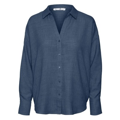 риза,с,дълъг,ръкав,дамски,блузи,дамски,ризи,vero,moda,melaney,queeny,long,sleeve,shirt,dark,denim,melange,(blue)
