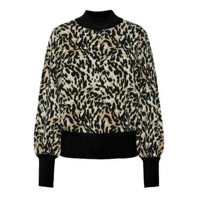 блуза,дамски,пуловери,дамски,плетени,дрехи,yas,fonny,high,neck,sweater,black,aop,leo,print,(black)
