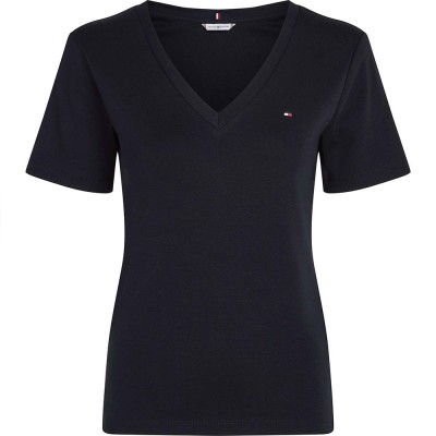 тениска,дамски,тениски,tommy,hilfiger,slim,cody,short,sleeve,v,neck,t,shirt,blue