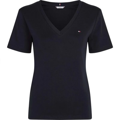 тениска,дамски,тениски,tommy,hilfiger,slim,cody,short,sleeve,v,neck,t,shirt,blue,(nos,desert,sky)