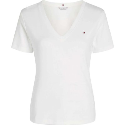 тениска,дамски,тениски,tommy,hilfiger,slim,cody,short,sleeve,v,neck,t,shirt,nos,ecru,(white)