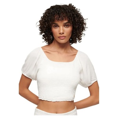 фланелка,с,къс,ръкав,дамски,топове,superdry,smocked,short,sleeve,top,white,(off,white)
