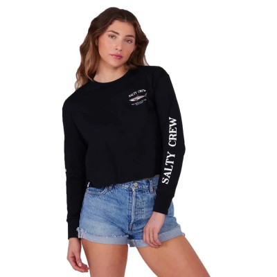 тениска,дамски,тениски,salty,crew,bruce,crop,long,sleeve,t,shirt,black,(black)
