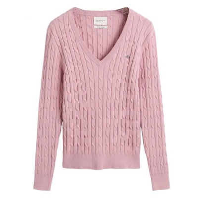 блуза,дамски,пуловери,дамски,плетени,дрехи,gant,stretch,cable,v,neck,sweater,pink