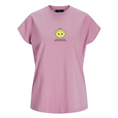 тениска,дамски,тениски,jack,&,jones,astrid,boxy,jjxx,short,sleeve,t,shirt,moonlite,mauve,print,yellow,smiley,(pink)