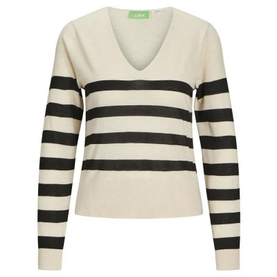 блуза,дамски,пуловери,дамски,плетени,дрехи,jack,&,jones,athena,jjxx,v,neck,sweater,cloud,dancer,stripes,black,(beige)