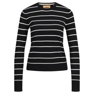 блуза,дамски,пуловери,дамски,плетени,дрехи,jack,&,jones,cara,comfy,jjxx,sweater,black,stripes,cloud,dancer,(black)