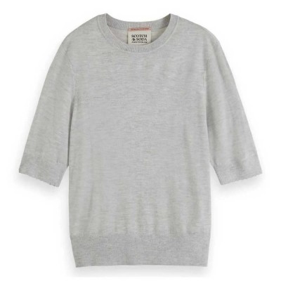 блуза,дамски,пуловери,дамски,плетени,дрехи,scotch,&,soda,177708,short,sleeve,sweater,light,grey,melange,(grey)