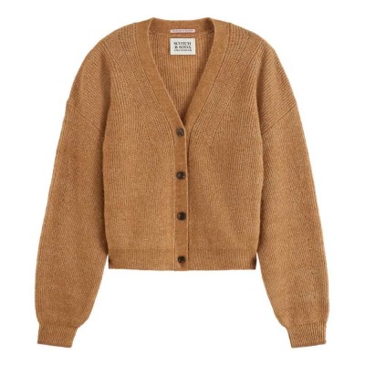 жилетка,дамски,пуловери,дамски,плетени,дрехи,scotch,&,soda,core,fuzzy,relaxed,cardigan,tobacco,melange,(brown)