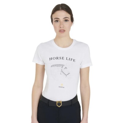 тениска,дамски,тениски,equestro,diamonds,horse,life,short,sleeve,t,shirt,white