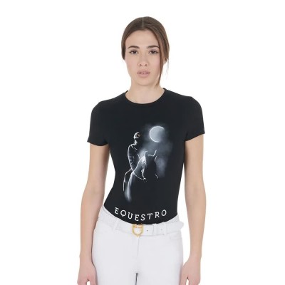 тениска,дамски,тениски,equestro,moon,riding,cotton,short,sleeve,t,shirt,black
