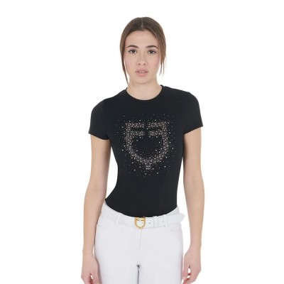 тениска,дамски,тениски,equestro,pink,diamond,logo,cotton,short,sleeve,t,shirt,black