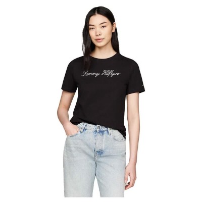 тениска,дамски,тениски,tommy,hilfiger,script,short,sleeve,t,shirt,nos,black,(black)