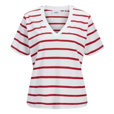 тениска,дамски,тениски,jack,&,jones,annie,reg,jjxx,short,sleeve,v,neck,t,shirt,bright,white,racing,red,(white)