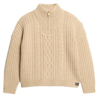 блуза,дамски,пуловери,дамски,плетени,дрехи,superdry,cable,half,zip,sweater,beige